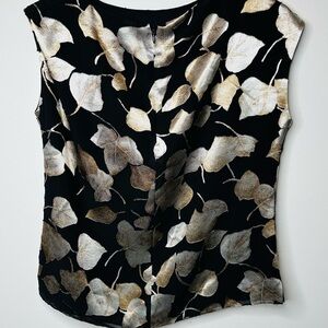 Elegant Black and Gold Leaf Print Women's Top